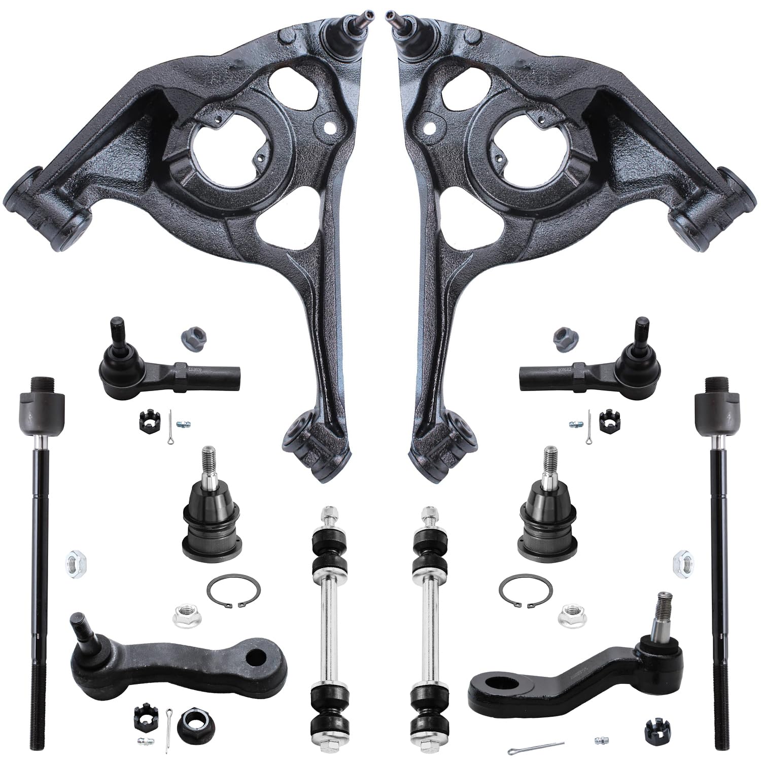 12pc Front Lower Control Arms Ball Joints Tie Rods Sway Bar Links Suspension Kit
