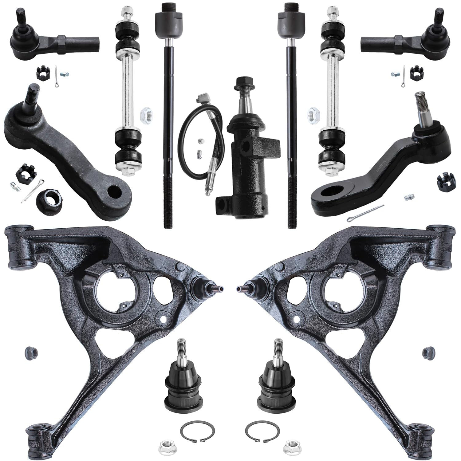 13pc Front Lower Control Arms Ball Joints Sway Bar Links Tie Rods Suspension Kit