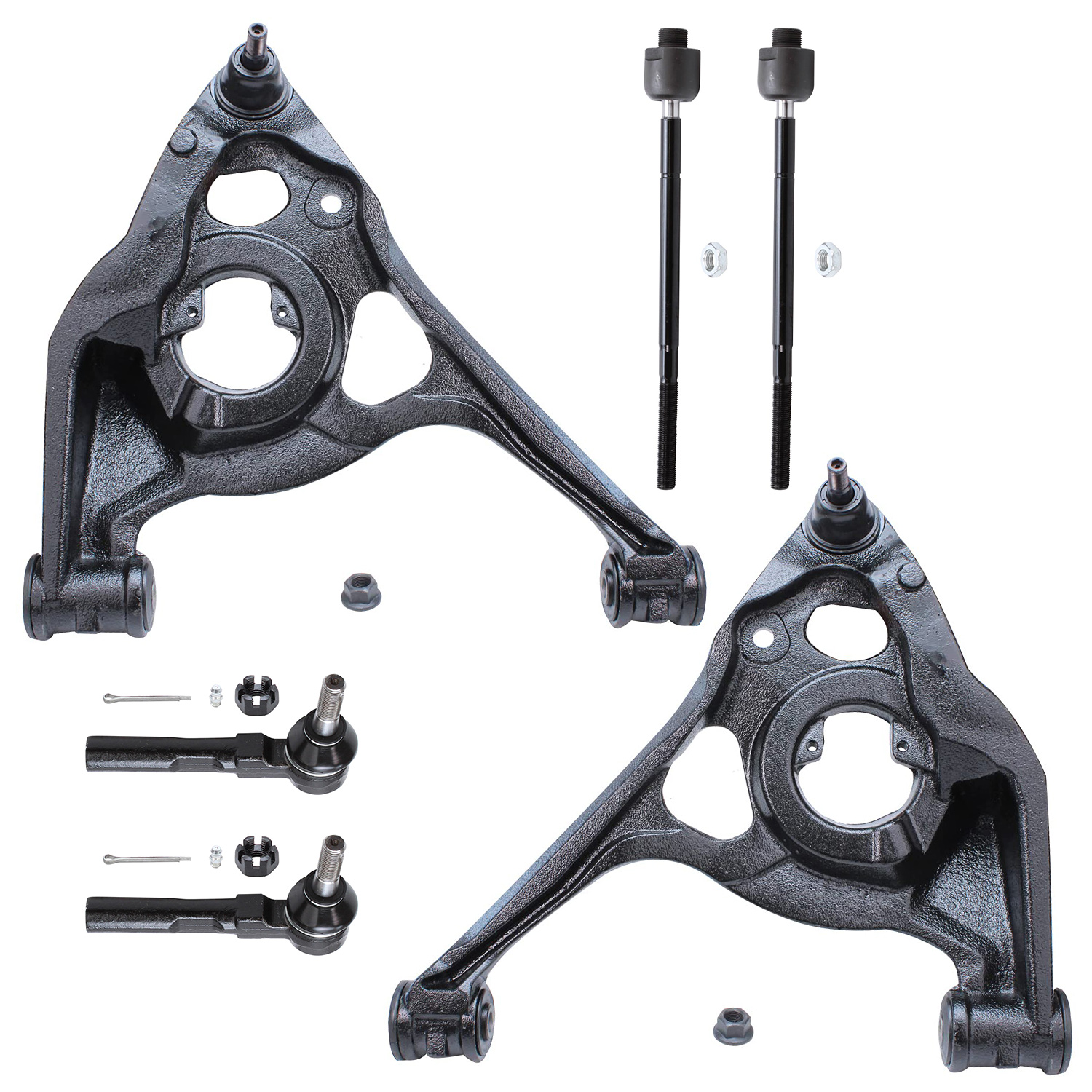 6pc Front Lower Control Arms Inner Outer Tie Rods Suspension Kit