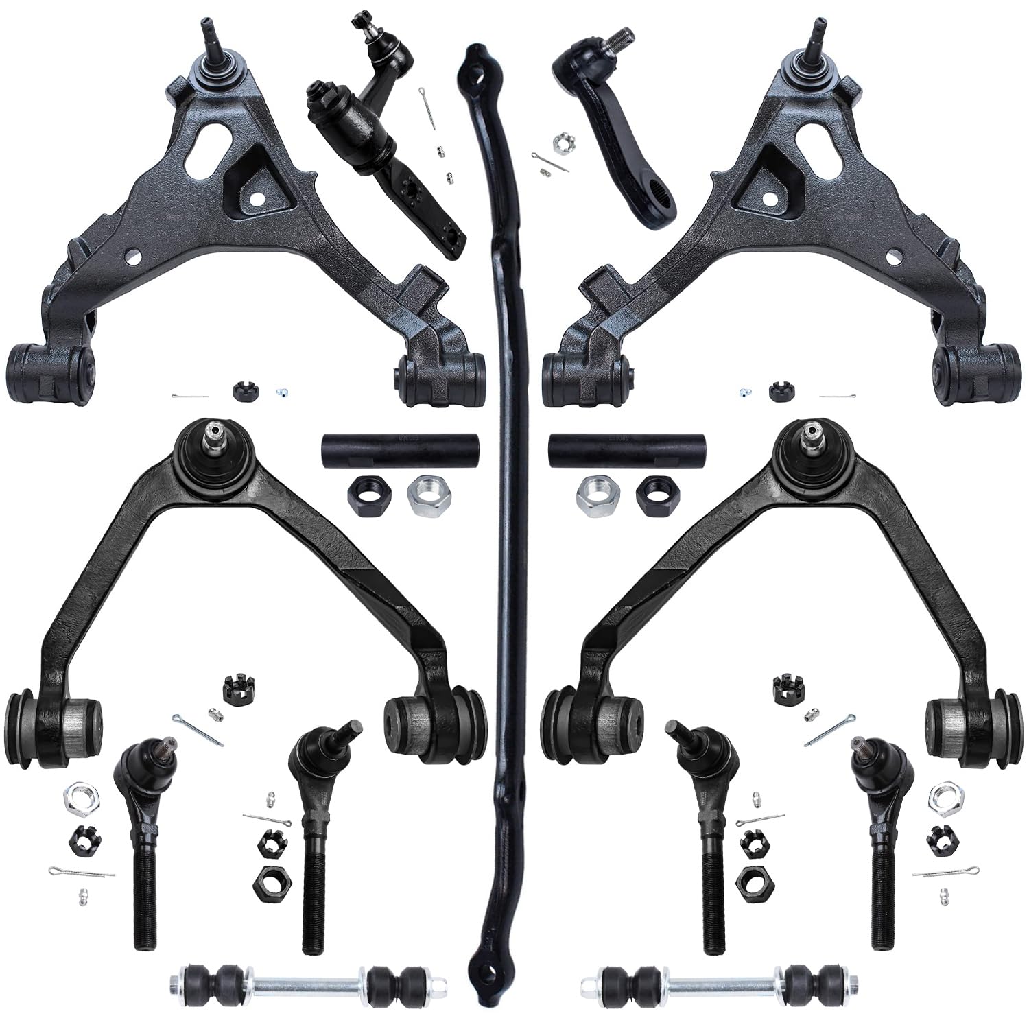 15pc Front Upper Lower Control Arms Sway Bar Links Tie Rods Suspension Kit