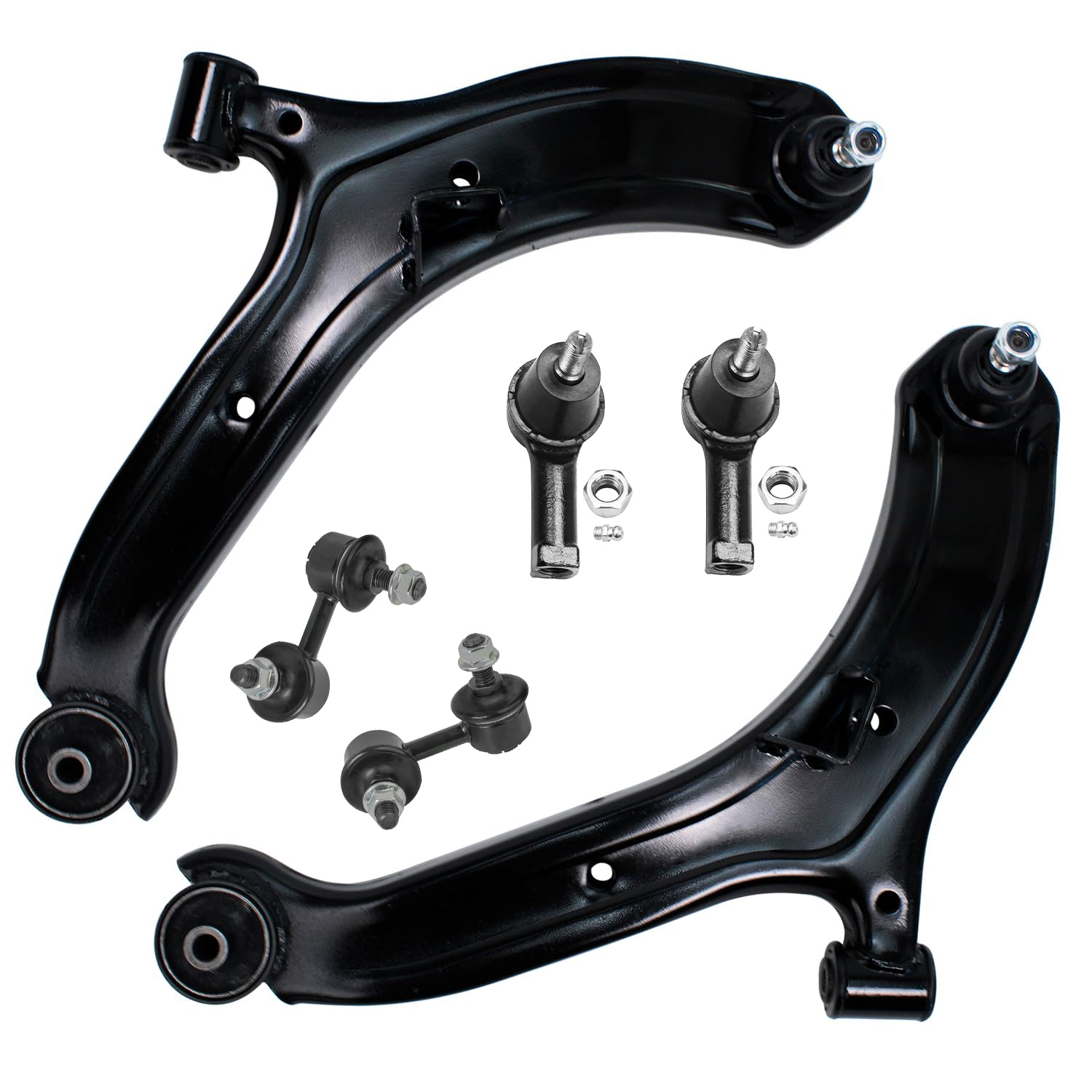 6pc Front Lower Control Arms Sway Bar Links Outer Tie Rods Suspension Kit