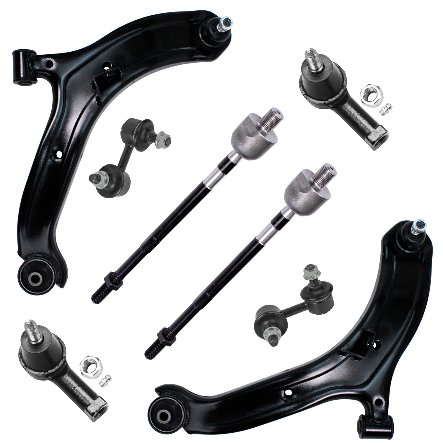 8pc Front Lower Control Arms Sway Bar Links Tie Rods Suspension Kit