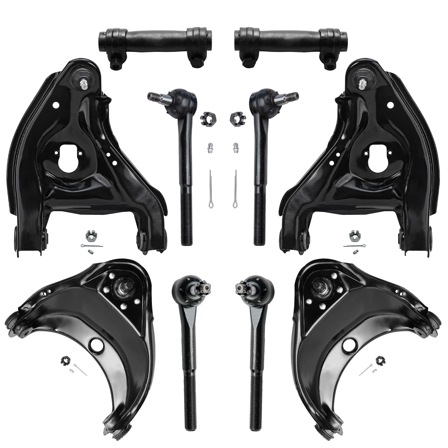 10pc Front Upper Lower Control Arms Tie Rods Adjusting Sleeves Suspension Kit