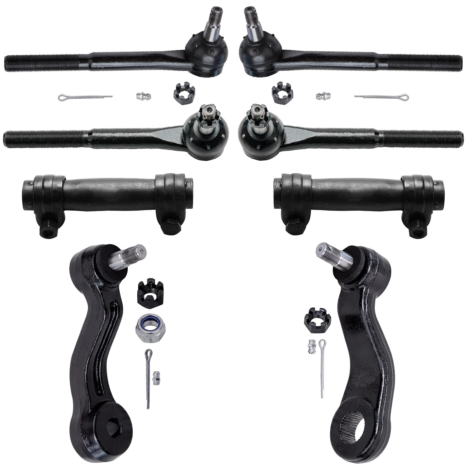 8pc Front Inner Outer Tie Rods Adjusting Sleeves Pitman Arm Suspension Kit