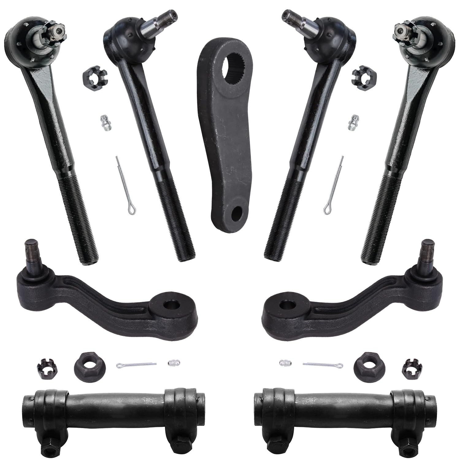 9pc Front Inner Outer Tie Rods Adjusting Sleeves Pitman Arm Suspension Kit