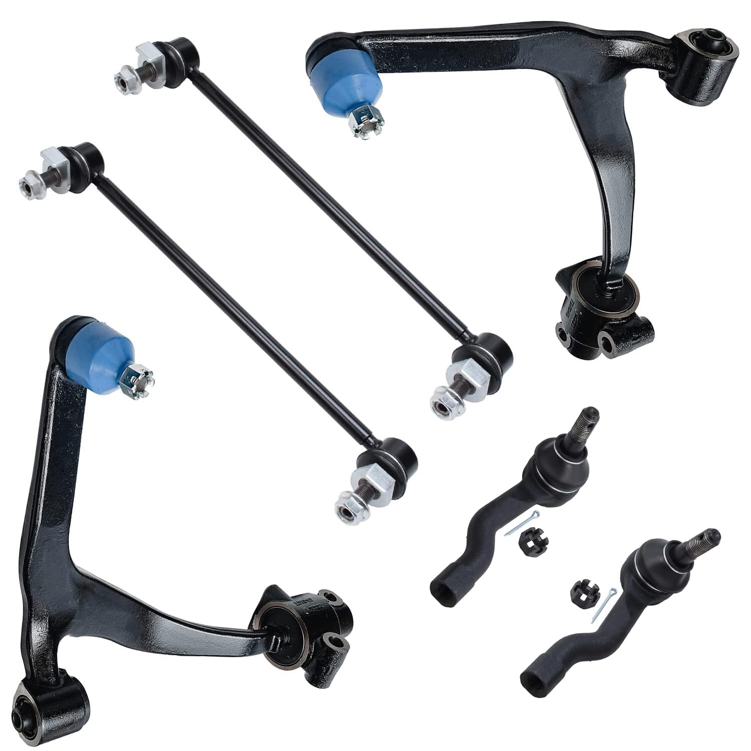 6pc Front Lower Control Arms Sway Bar Links Tie Rods Suspension Kit