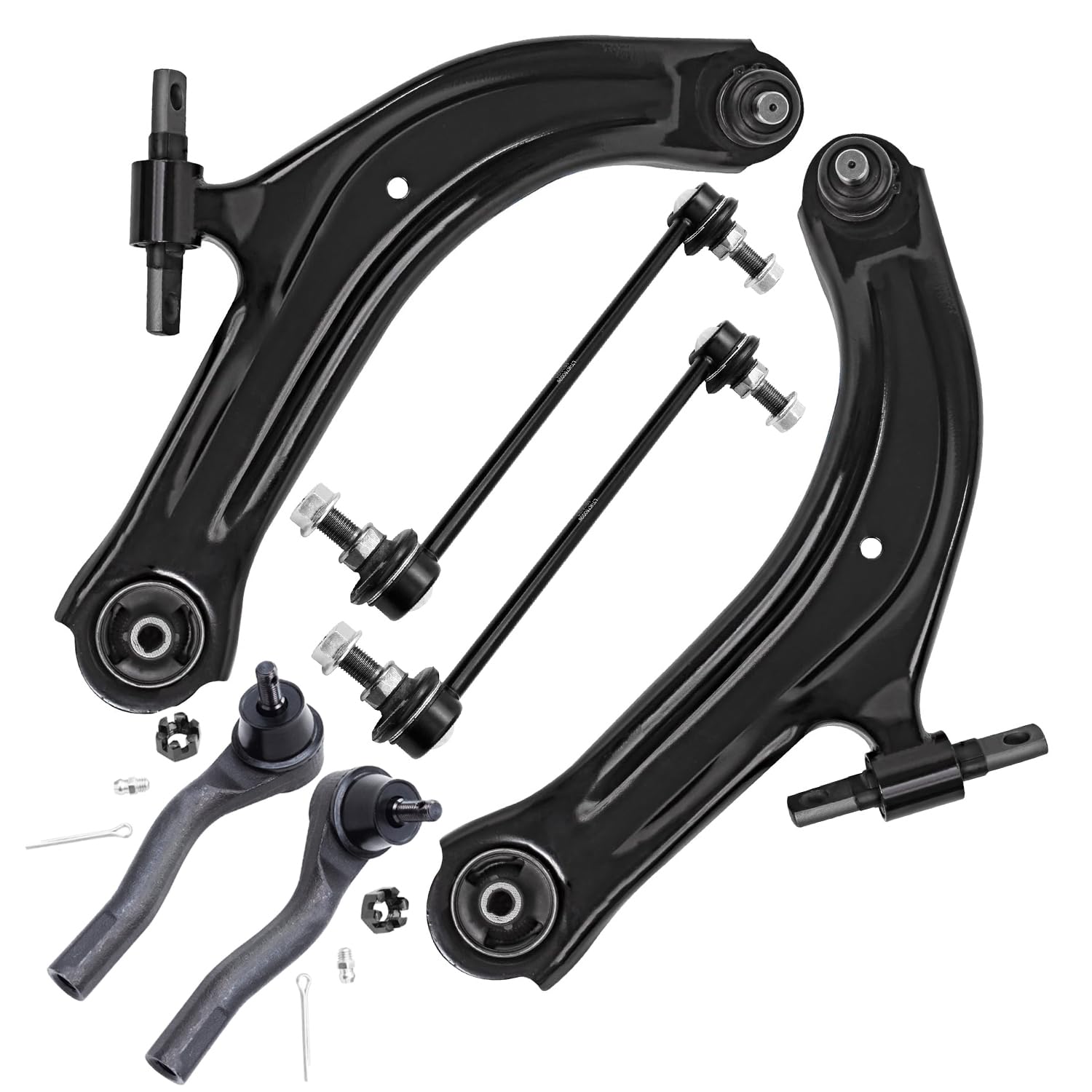 6pc Front Lower Control Arms Outer Tie Rods Sway Bar Links Suspension Kit