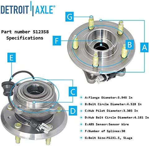 Detroit Axle - Front  Rear Wheel Hub Bearings Kit for Chevy Equinox Torrent Vue — image 8