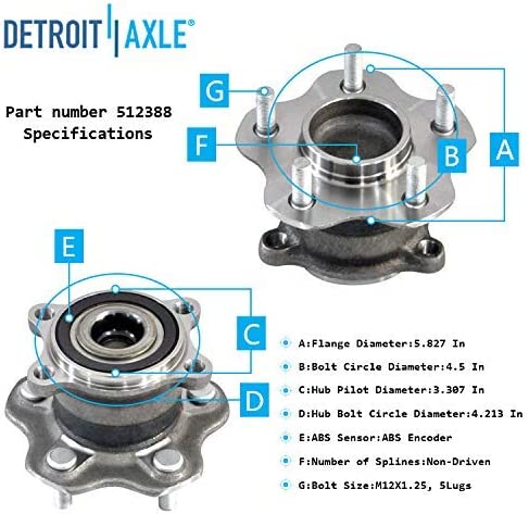 Detroit Axle - Front Rear Wheel Hub and Bearings for 2007-2013 Nissan Altima — image 8