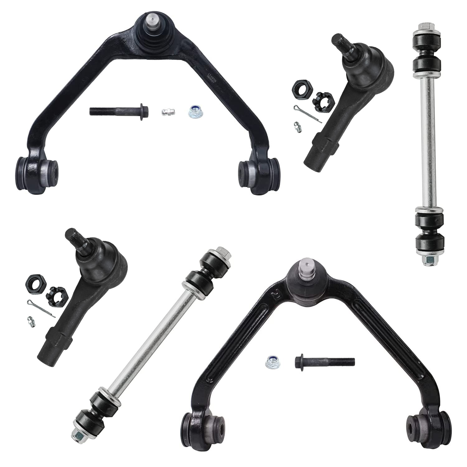 6pc Front Upper Control Arms Outer Tie Rods Sway Bar Links Suspension Kit