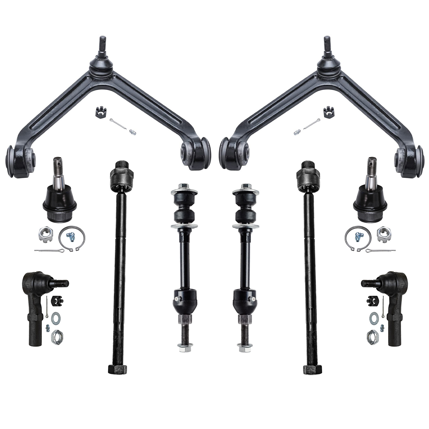 10pc Front Upper Control Arms Sway Bar Links Tie Rods Suspension Kit