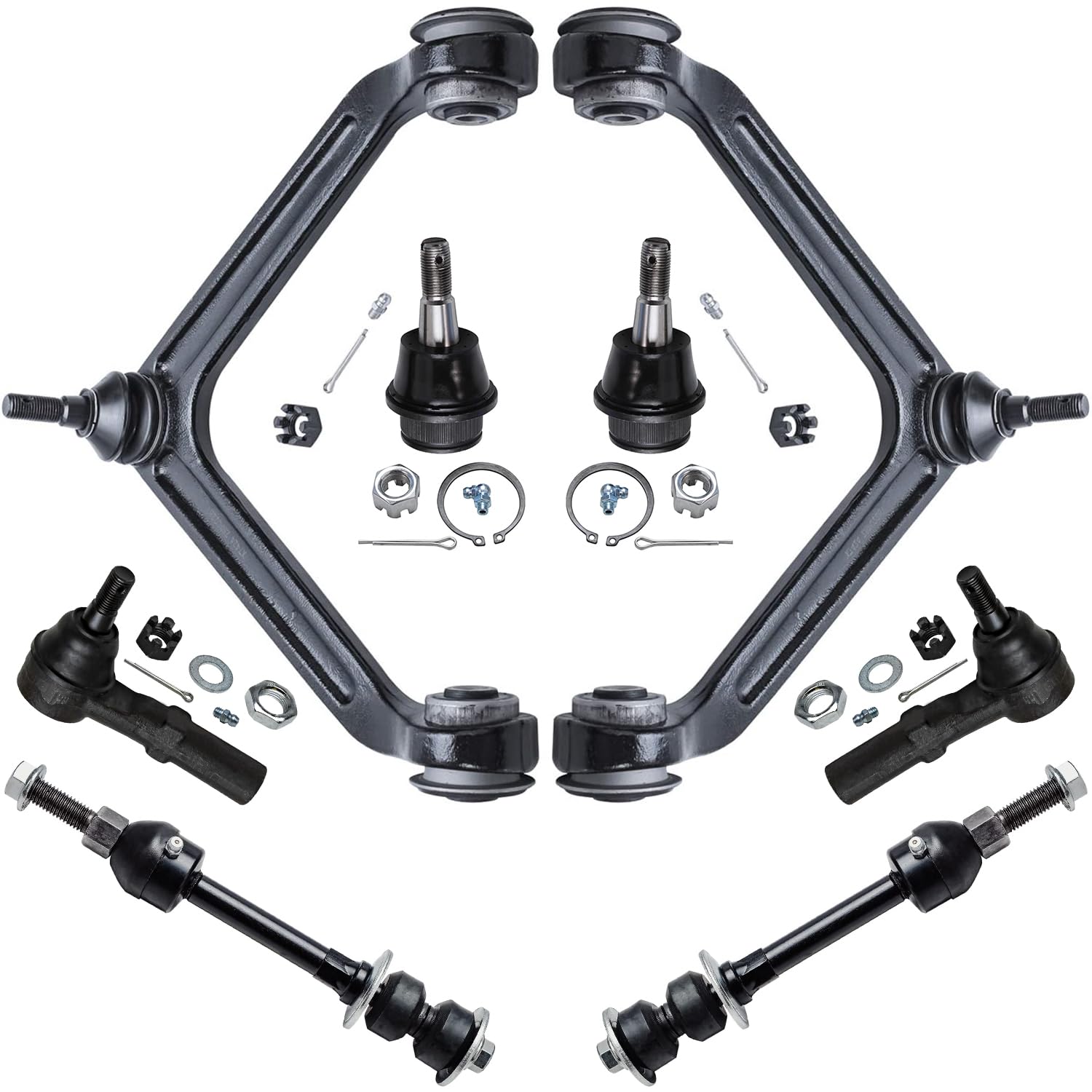 8pc Front Upper Control Arms Ball Joints Tie Rods Sway Bar Links Suspension Kit