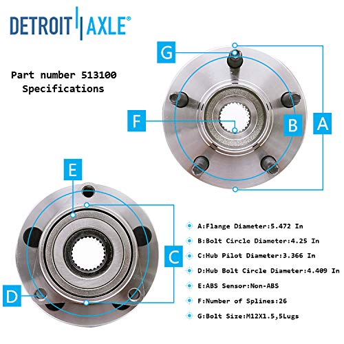 Detroit Axle - Front  Rear Wheel Hub and Bearings for 1996-2000 Mercury Sable — image 6