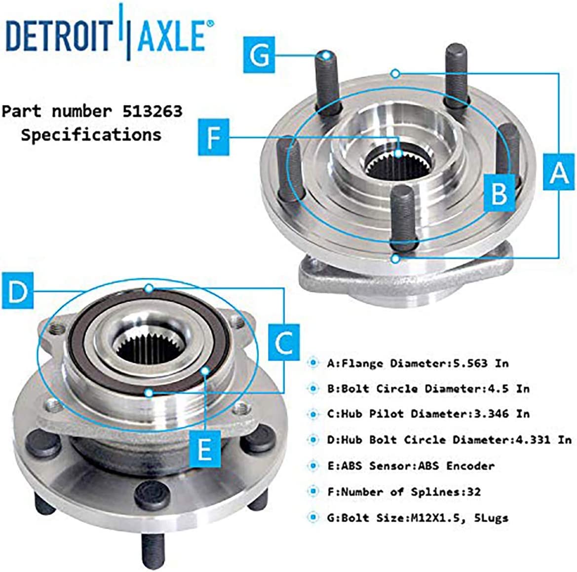 Detroit Axle - Front Rear Wheel Hub Bearings for Dodge Avenger 200 Sebring — image 6