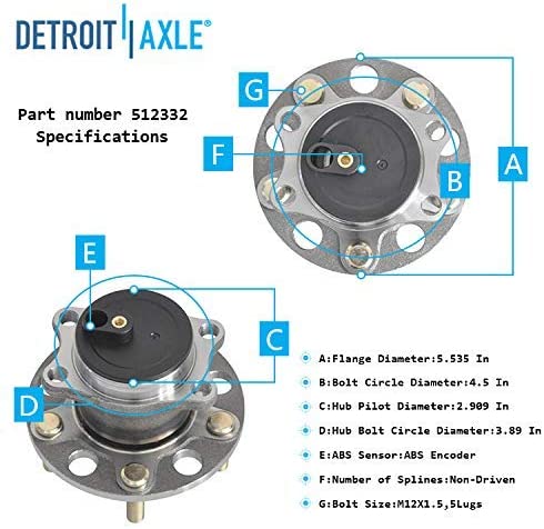 Detroit Axle - Front Rear Wheel Hub Bearings for Dodge Avenger 200 Sebring — image 8