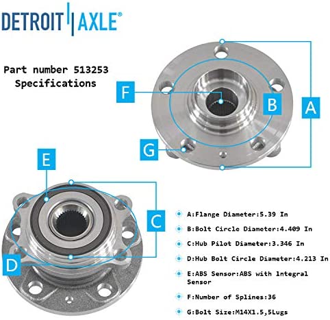 Detroit Axle - Front Rear Hub for Audi TT Volkswagen Passat CC EOS Tiguan Jetta — image 6