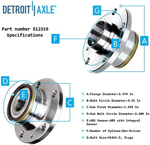 Detroit Axle - Front Rear Hub for Audi TT Volkswagen Passat CC EOS Tiguan Jetta — image 8