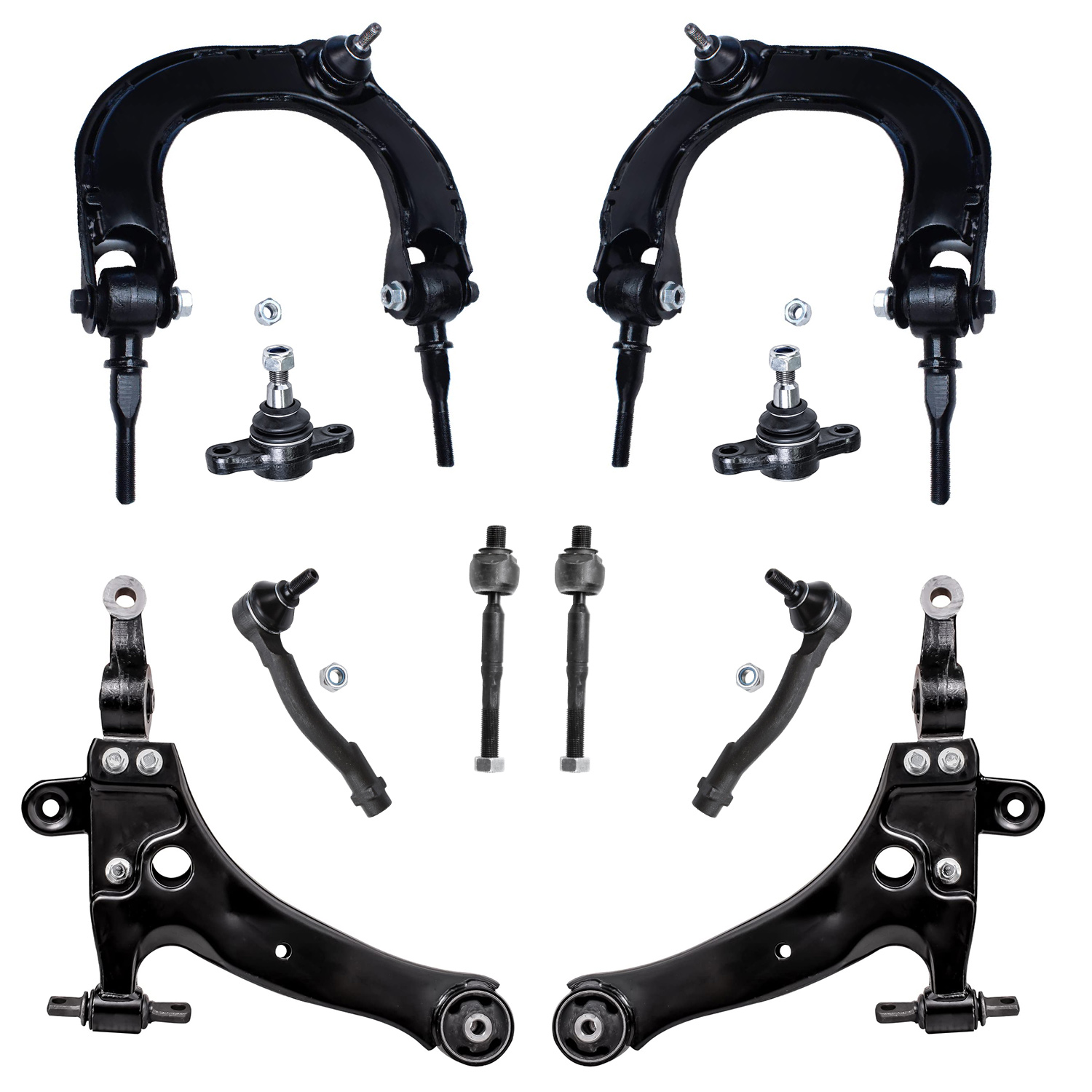 10pc Front Upper Lower Control Arms Lower Ball Joints Tie Rods Suspension Kit