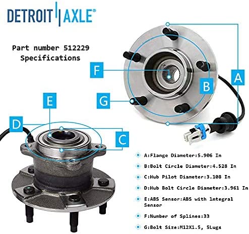 Detroit Axle - Front  Rear Wheel Hub and Bearings for Chevy Equinox Torrent Vue — image 8