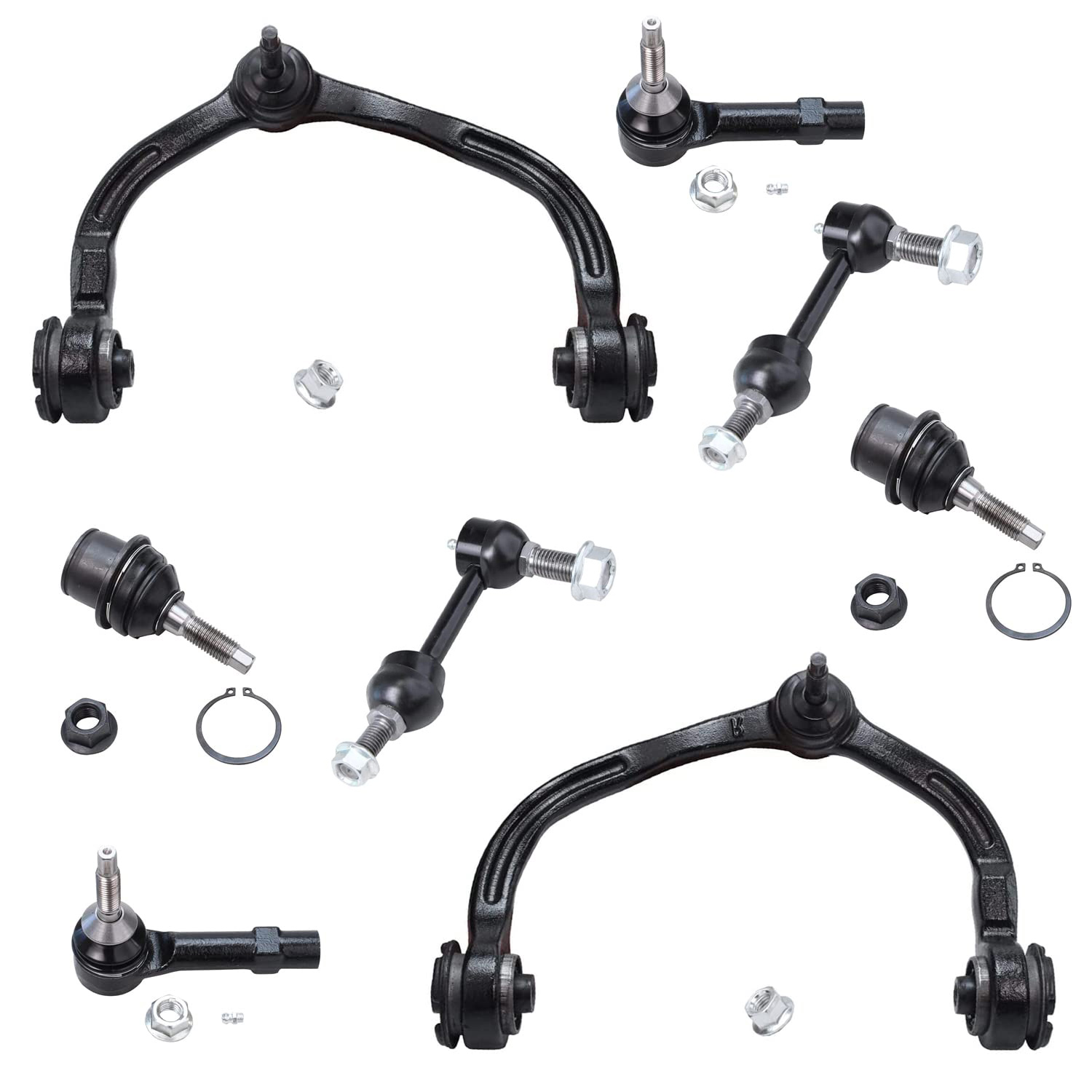 8pc Front Upper Control Arms Outer Tie Rods Sway Bar Links Suspension Kit