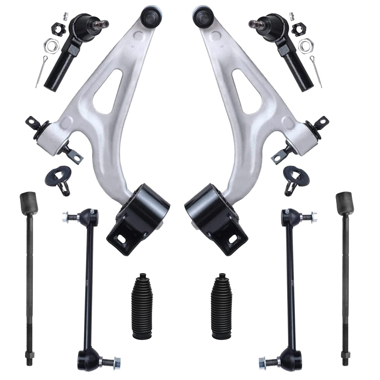 10pc Front Lower Control Arms Tie Rods Sway Bar Links Suspension Kit
