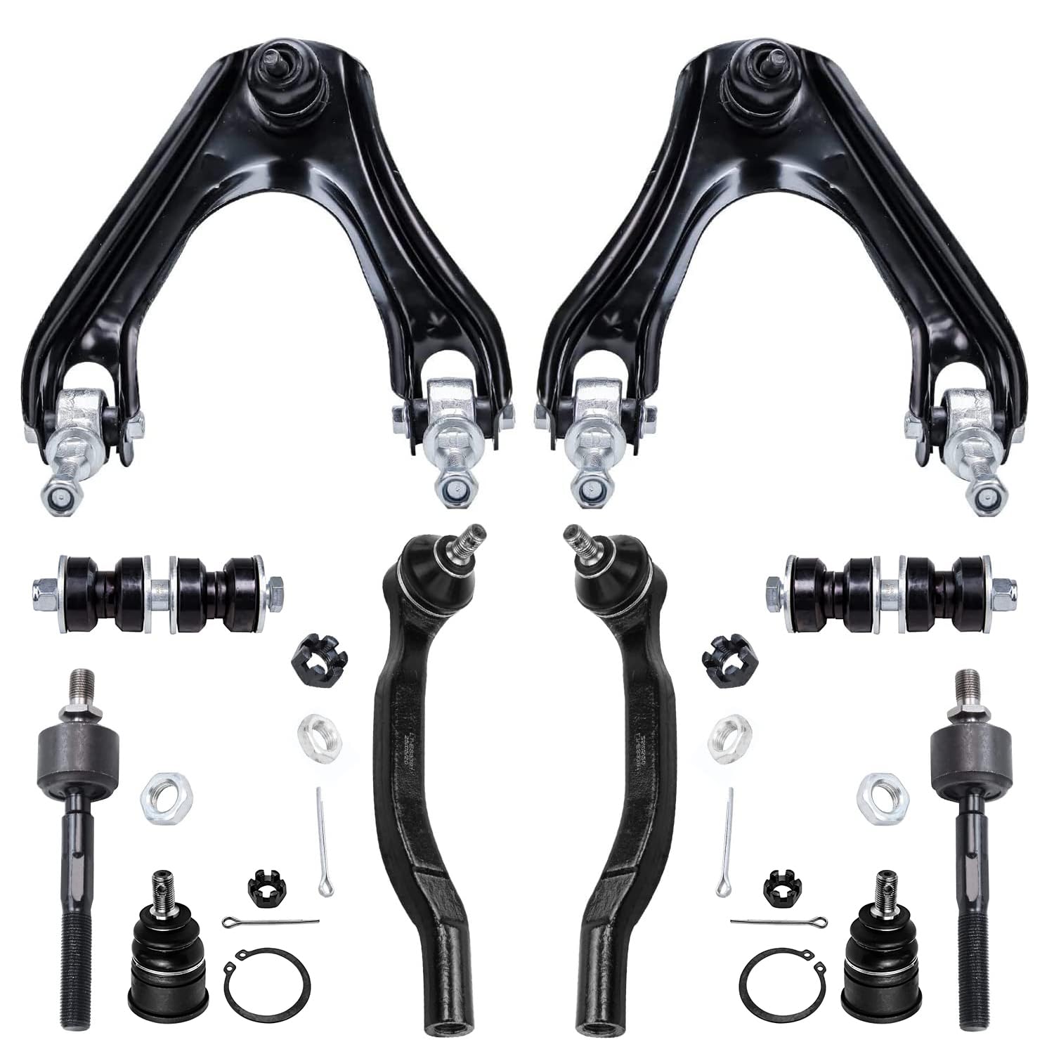 10pc Front Upper Control Arms Ball Joints Tie Rods Sway Bar Links Suspension Kit