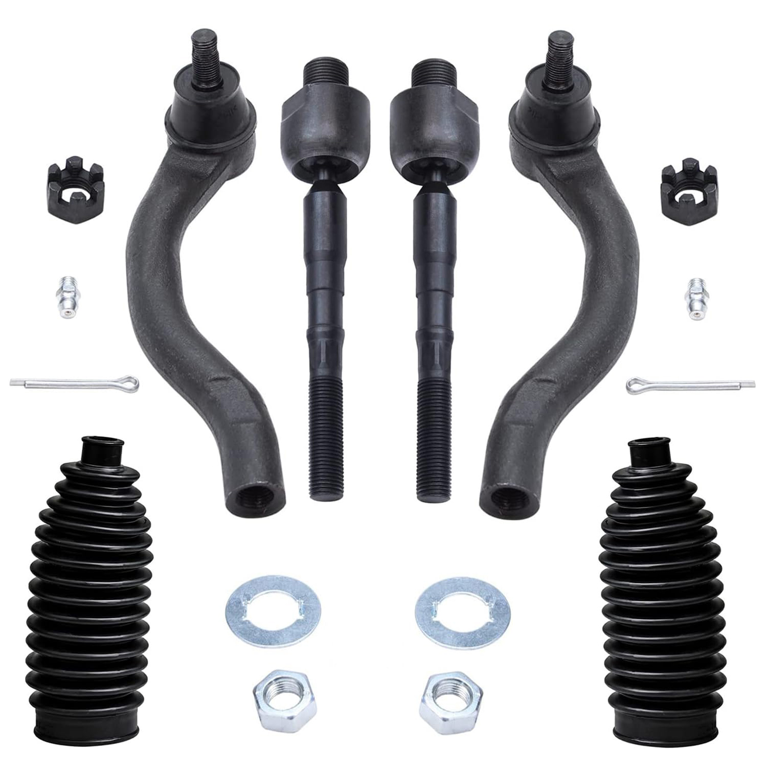 6pc Front Inner Outer Tie Rods Boots Suspension Kit