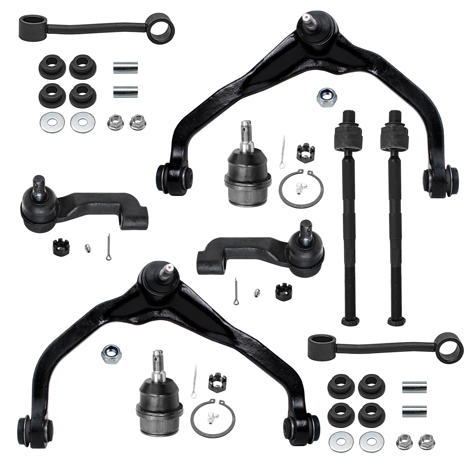 10pc Front Upper Control Arms Tie Rods Sway Bar Links Suspension Kit