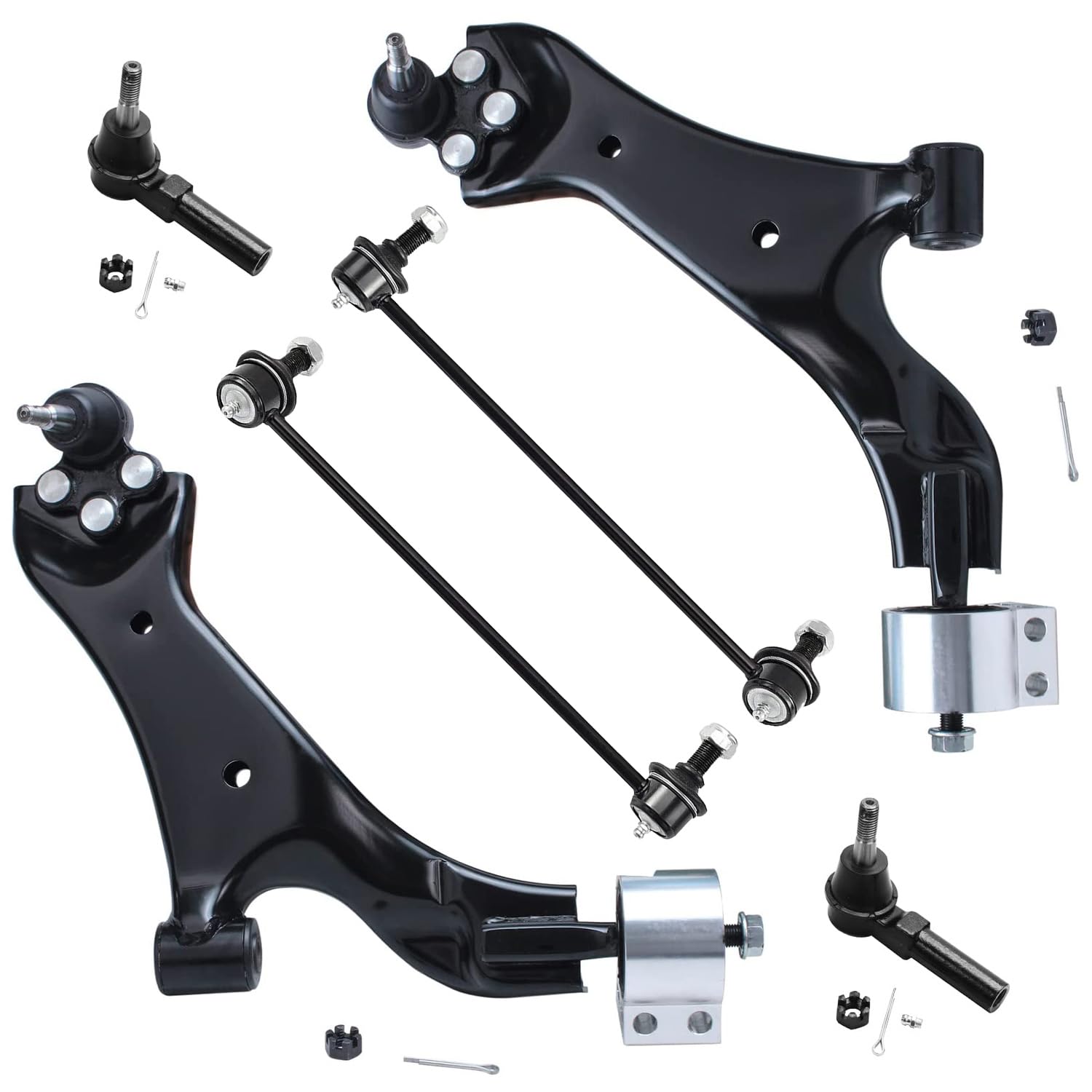 6pc Front Lower Control Arms Sway Bar Links Tie Rods Suspension Kit