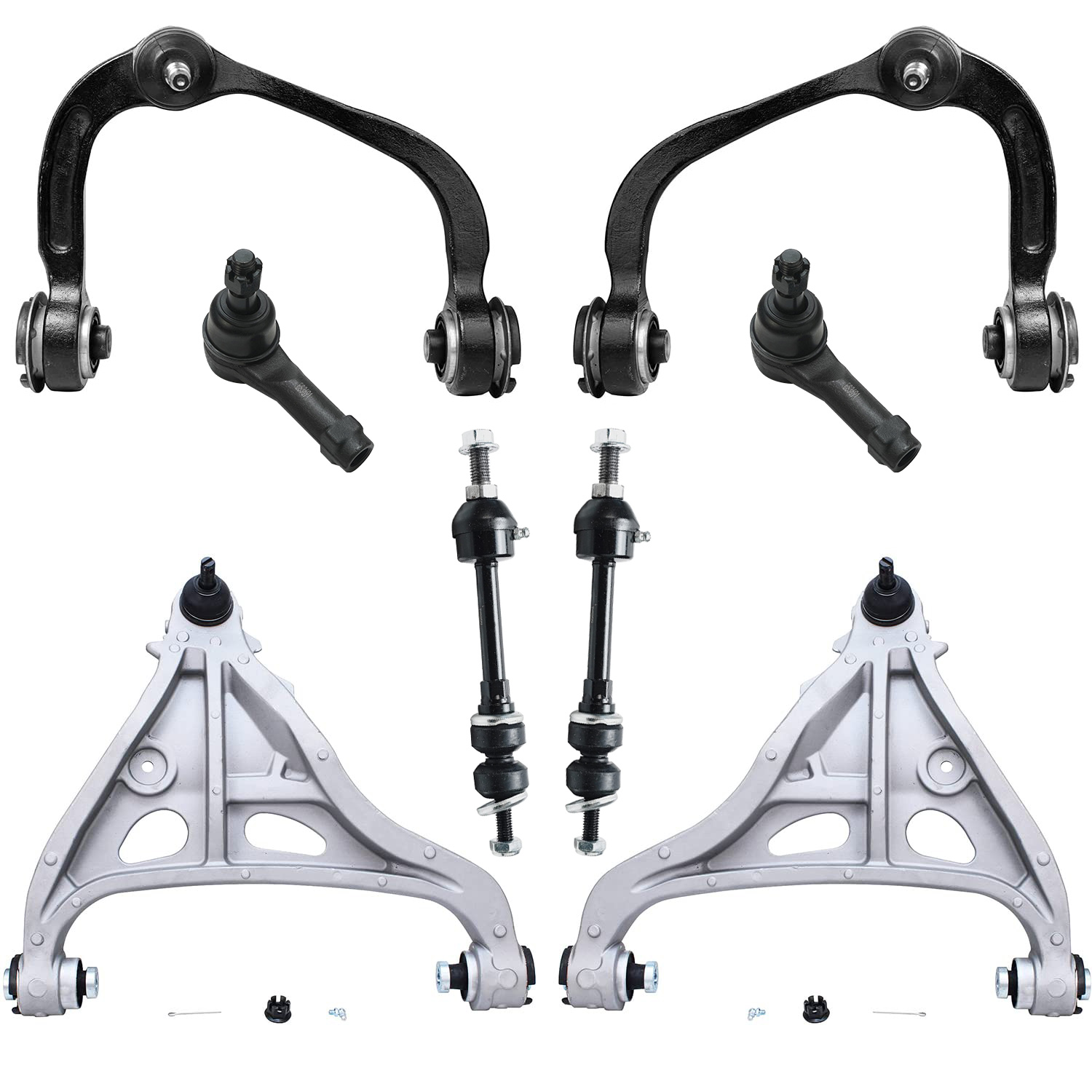8pc Front Upper Lower Control Arms Outer Tie Rods Sway Bar Links Suspension Kit