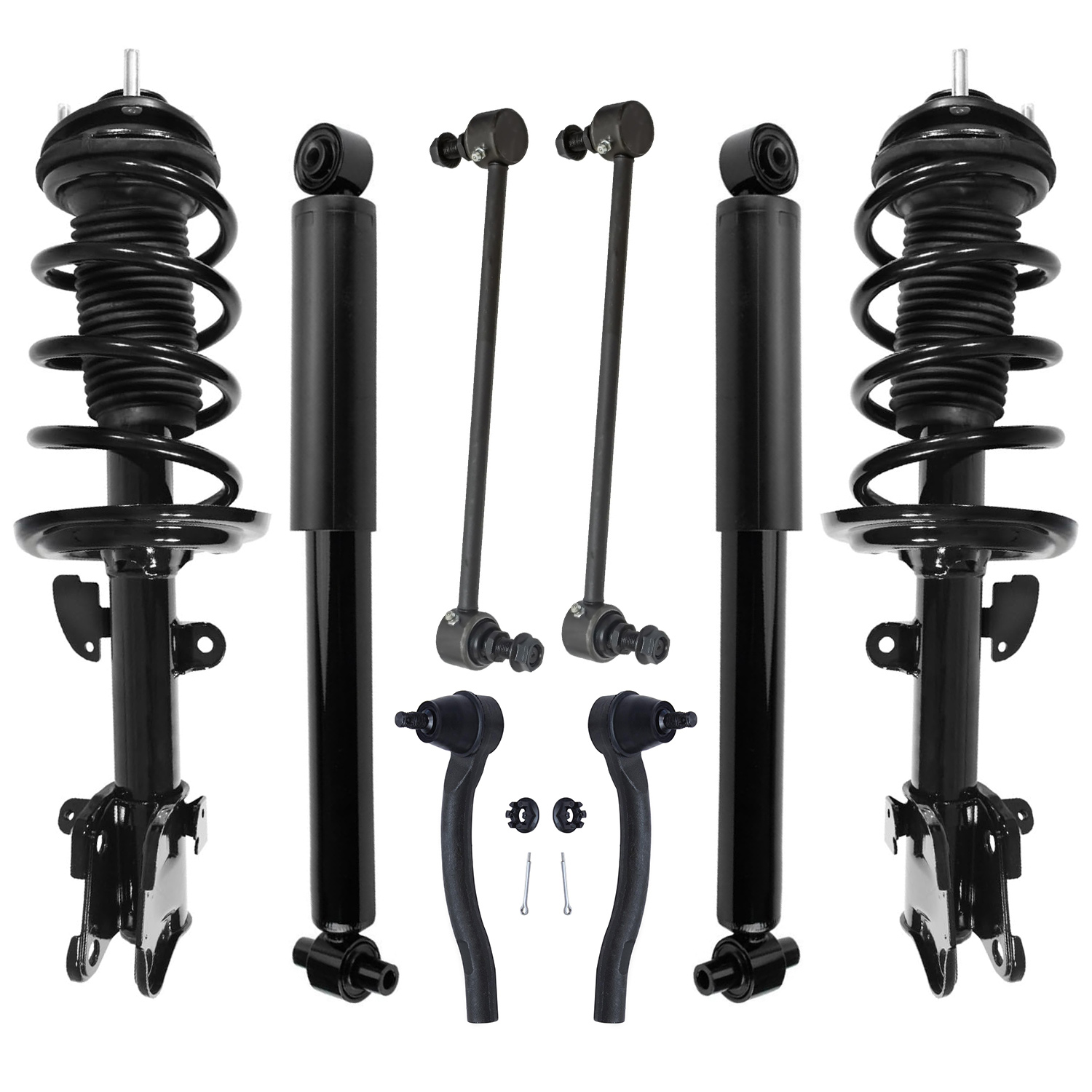8pc Front Struts Rear Shocks Outer Tie Rods Sway Bar Links Suspension Kit