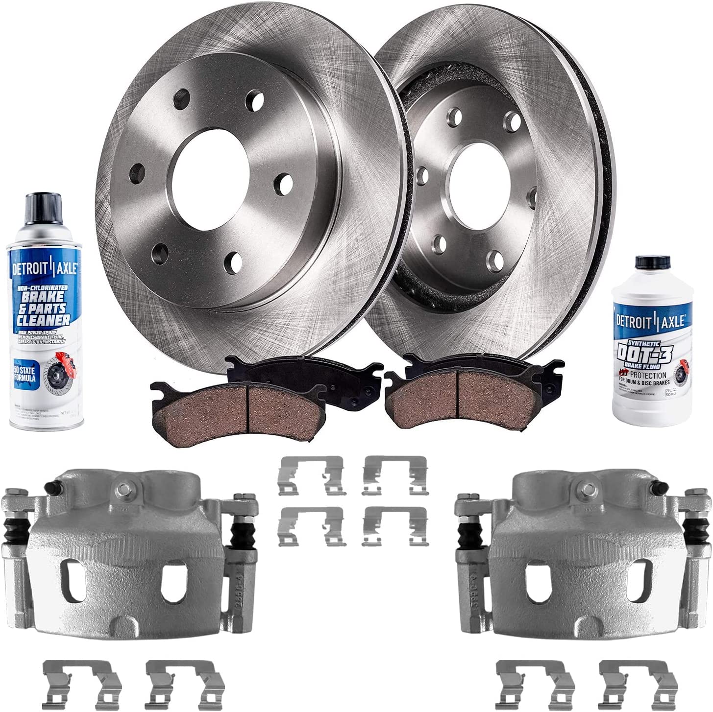 Detroit Axle - Front Disc Rotors Calipers Brake Pads for Silverado Sierra 1500