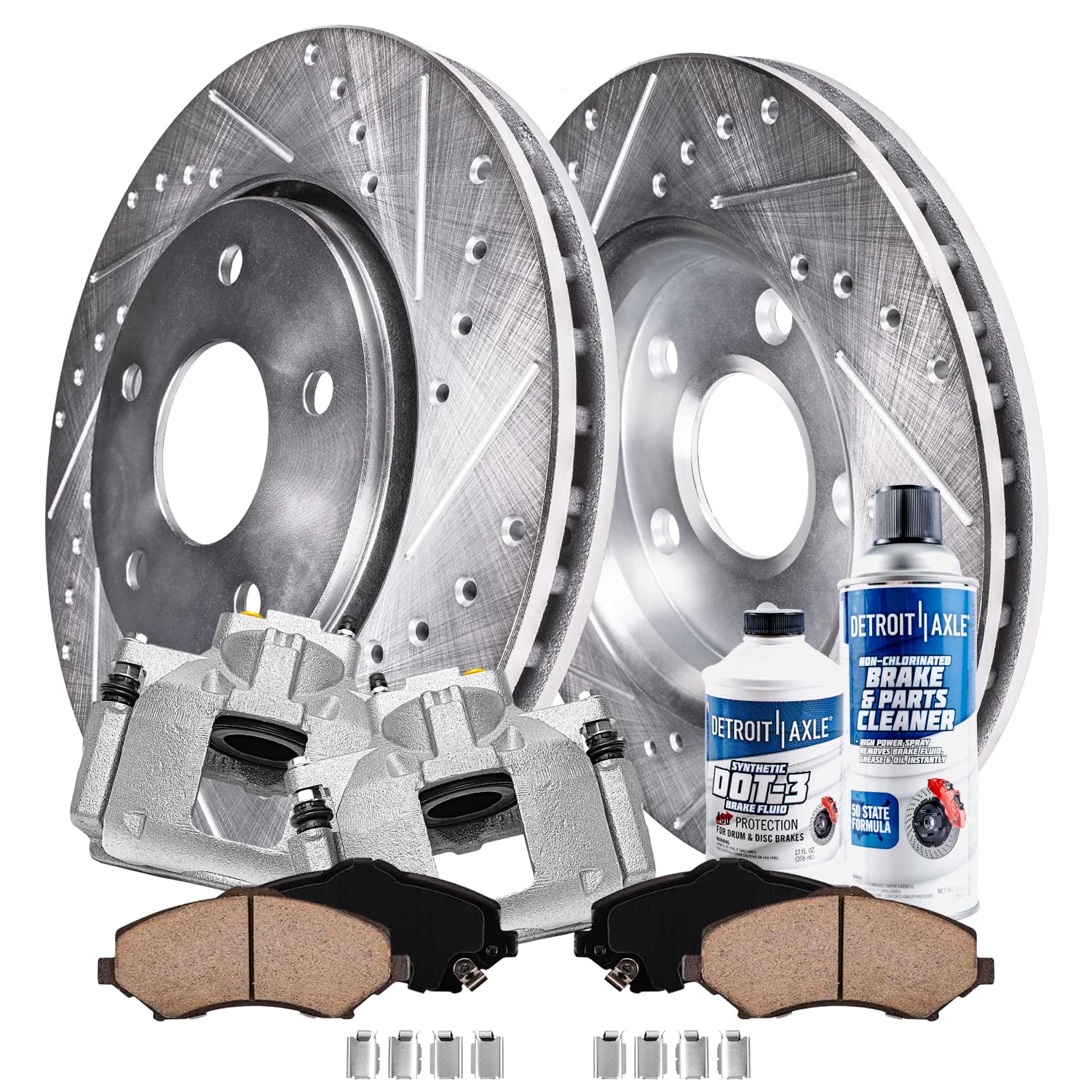 8pc Front Drilled Slotted Rotors Calipers Ceramic Brake Pads Kit
