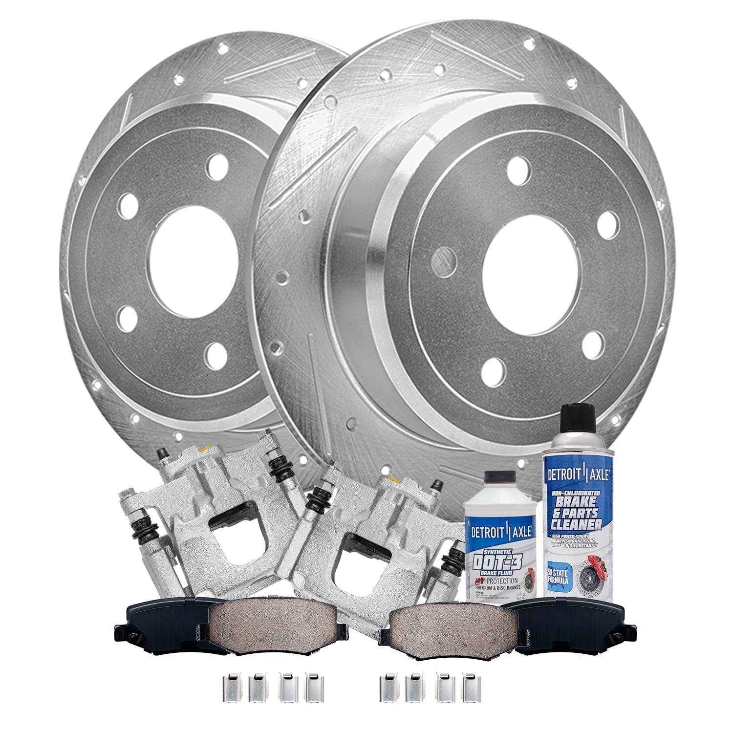 8pc Rear Drilled Slotted Rotors Calipers Ceramic Brake Pads Kit