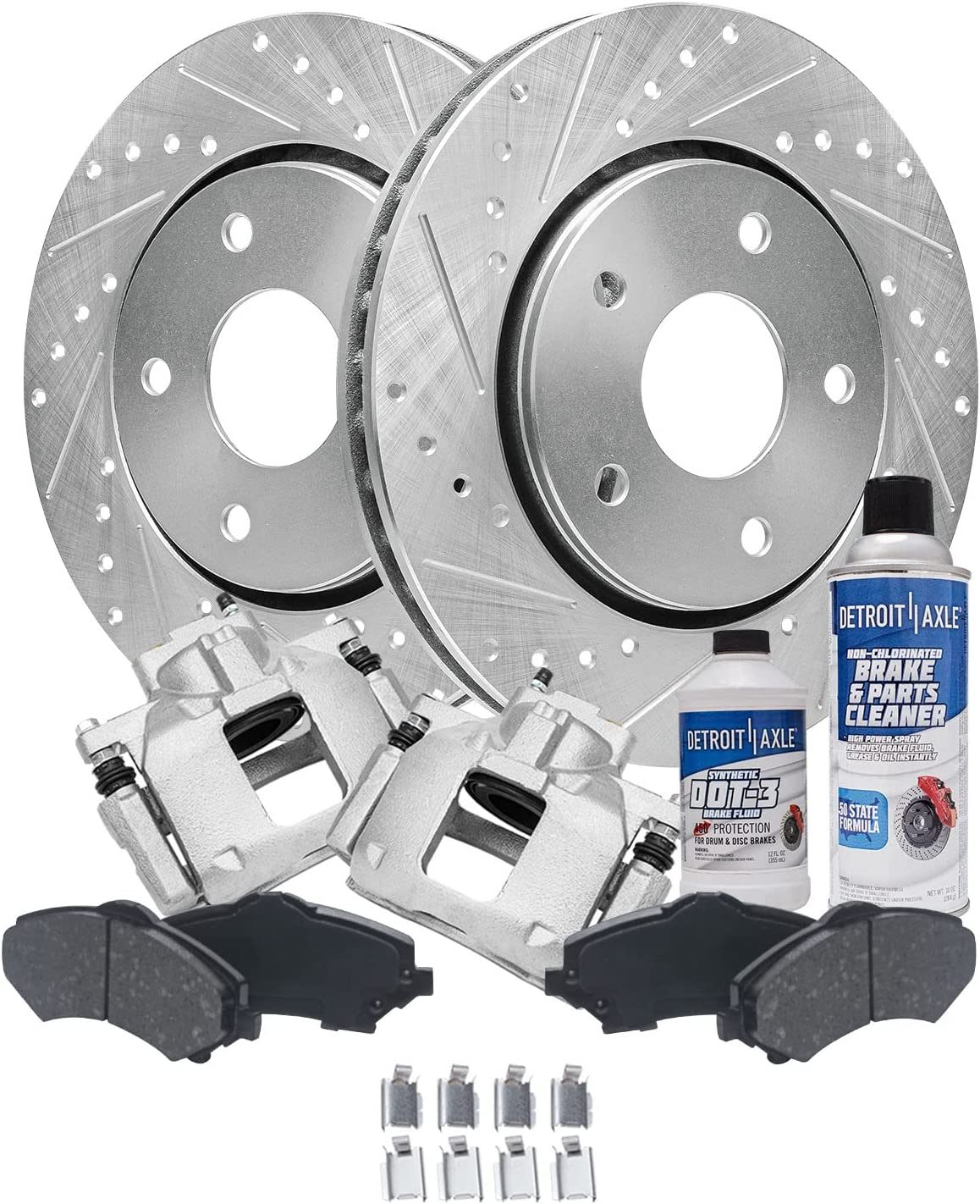 Detroit Axle - Front Drilled Rotors Brake Pads Calipers Kit for Town Country