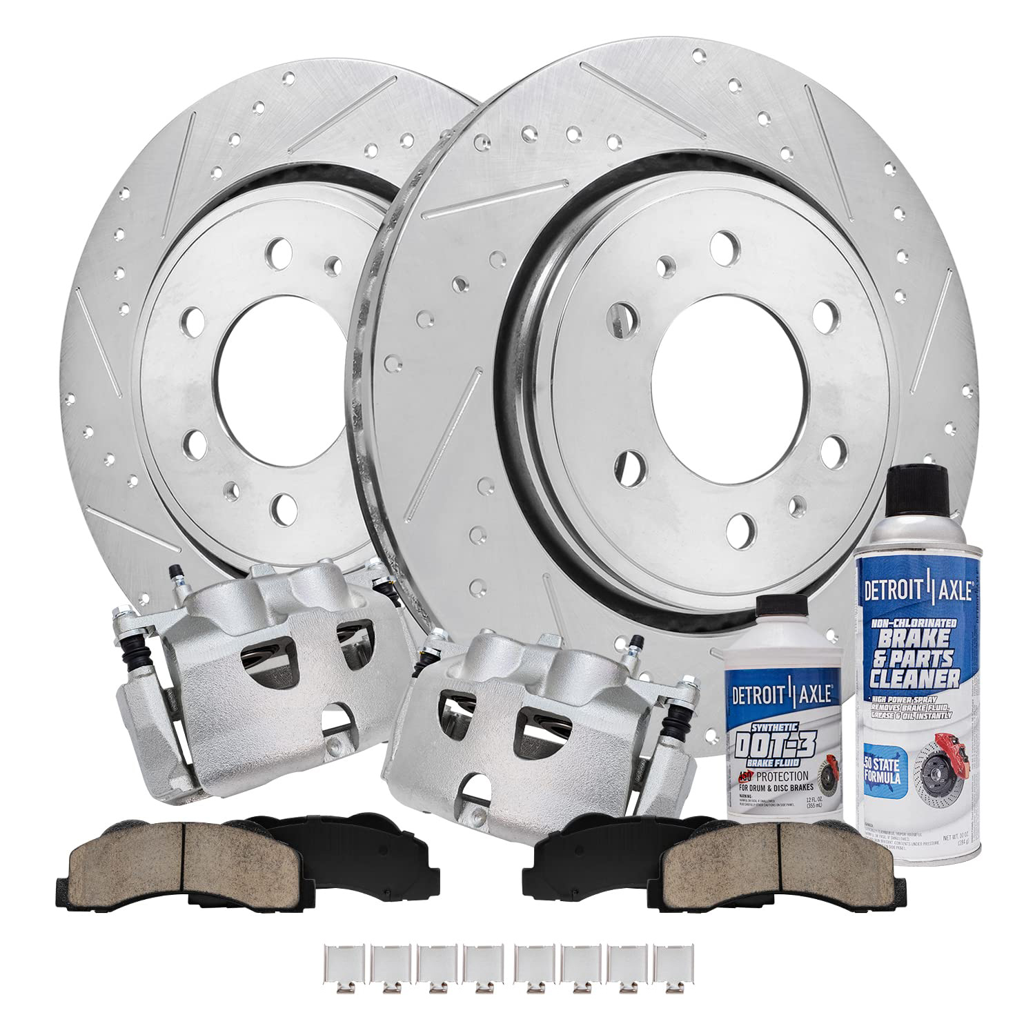 8pc Front Drilled Slotted Rotors Calipers Ceramic Brake Pads Kit