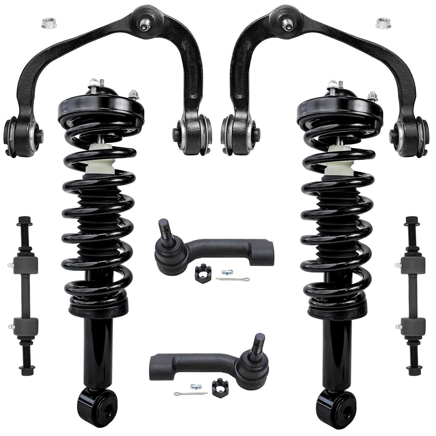 8pc Front Struts Upper Control Arms Outer Tie Rods Sway Bar Links Suspension Kit
