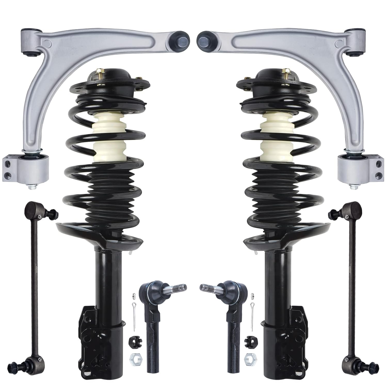 8pc Front Struts Lower Control Arms Outer Tie Rods Suspension Kit