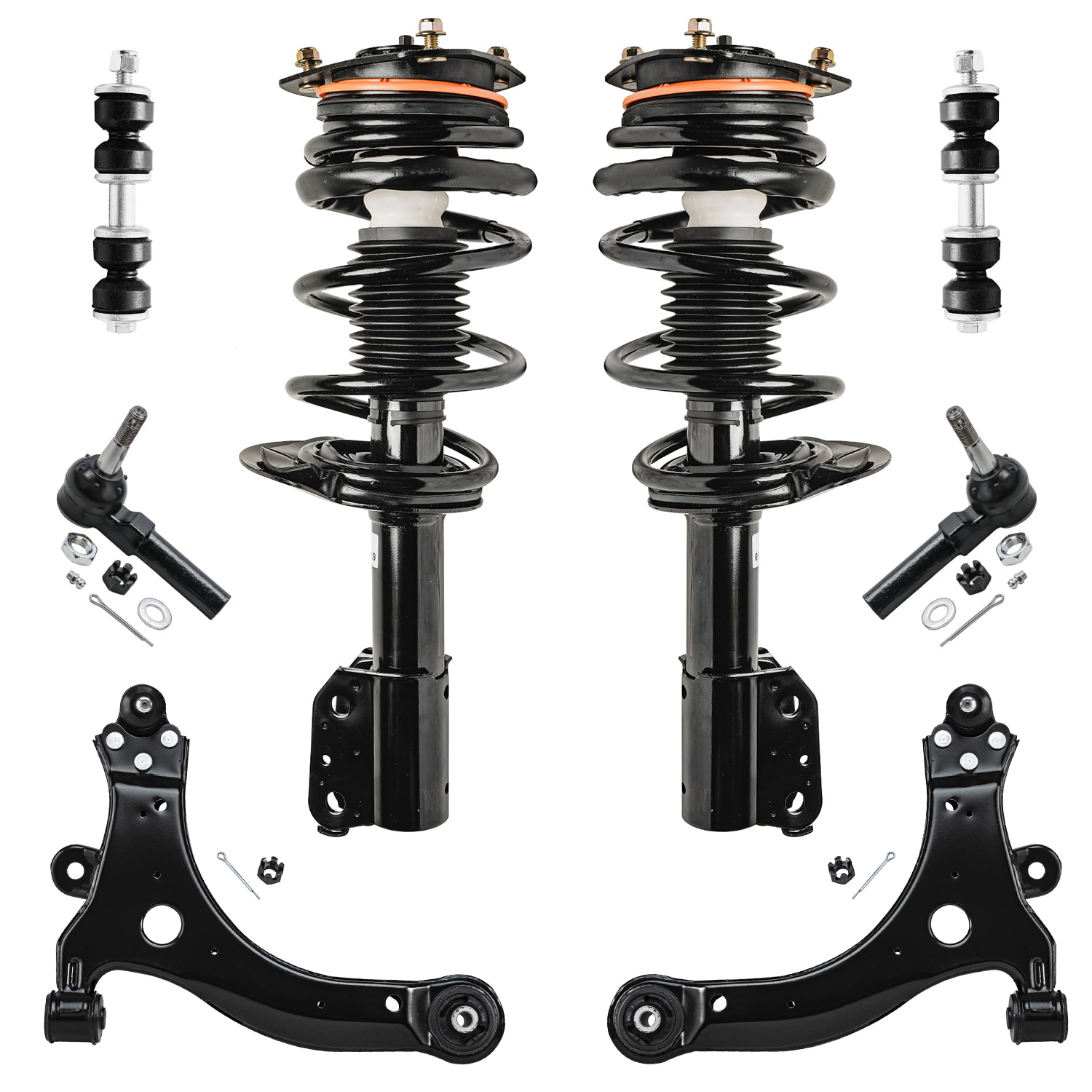 8pc Front Struts Lower Control Arms Outer Tie Rods Sway Bar Links Suspension Kit