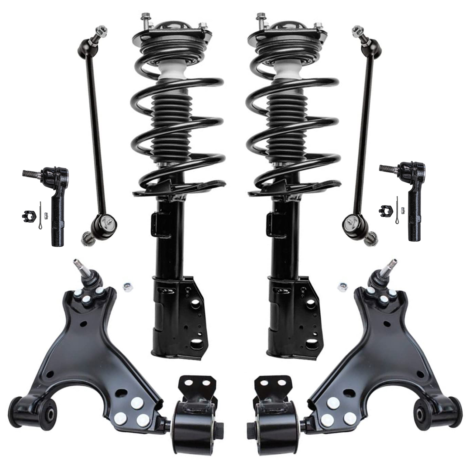 8pc Front Struts Lower Control Arms Tie Rods Sway Bar Links Suspension Kit