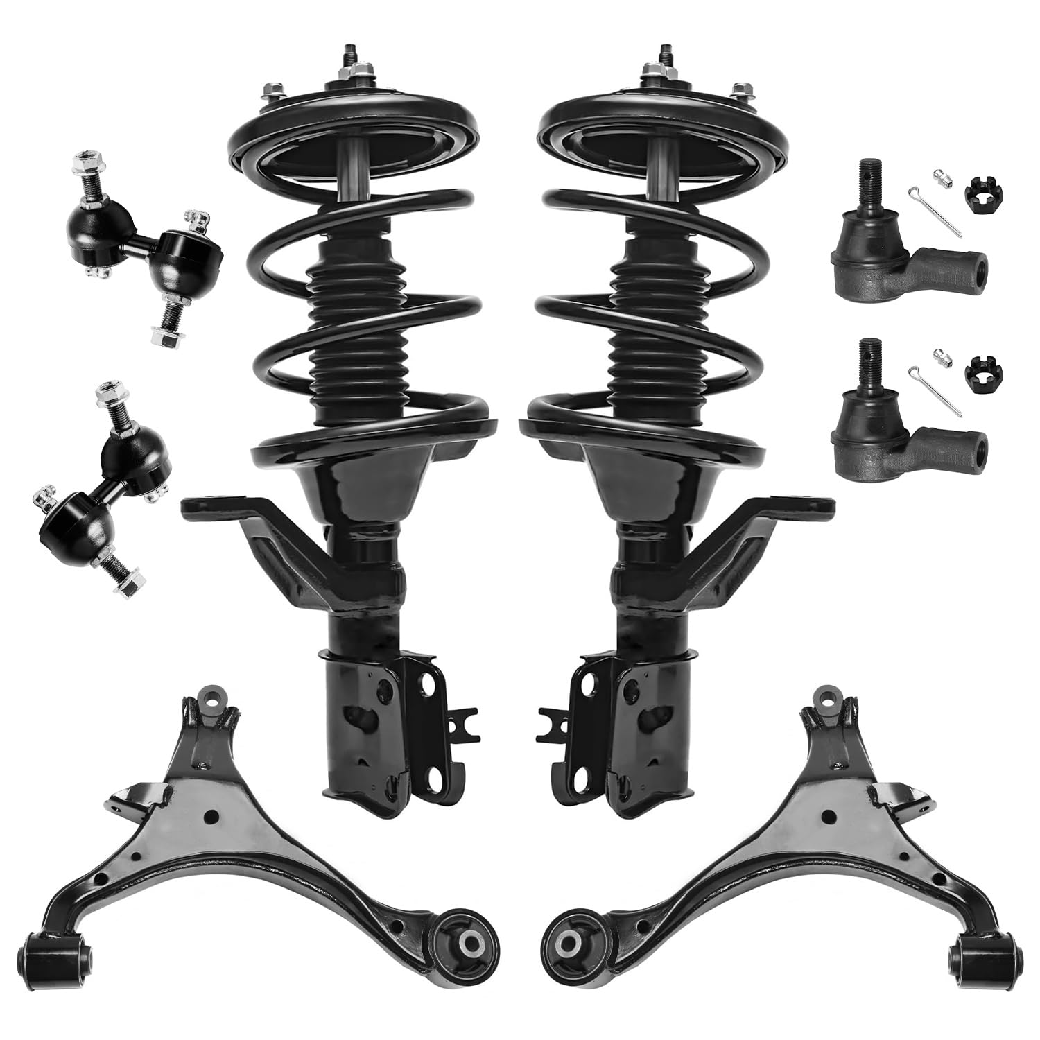 8pc Front Struts Lower Control Arms Outer Tie Rods Sway Bar Links Suspension Kit
