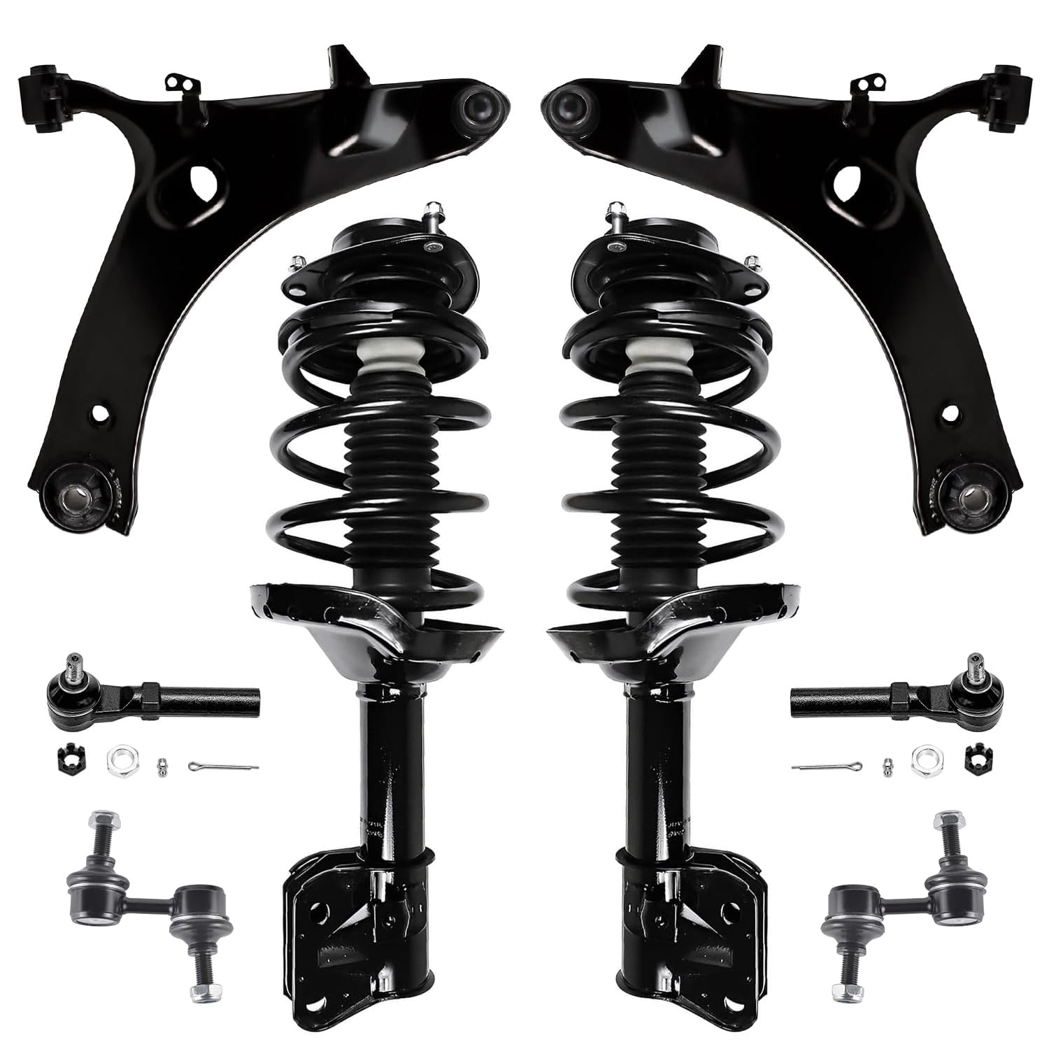 8pc Front Struts Lower Control Arms Sway Bar Links Outer Tie Rods Suspension Kit