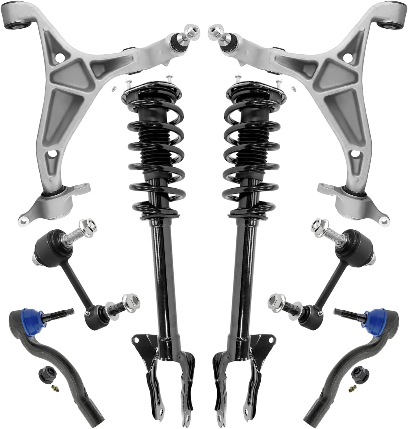 8pc Front Struts Lower Control Arms Outer Tie Rods Sway Bar Links Suspension Kit