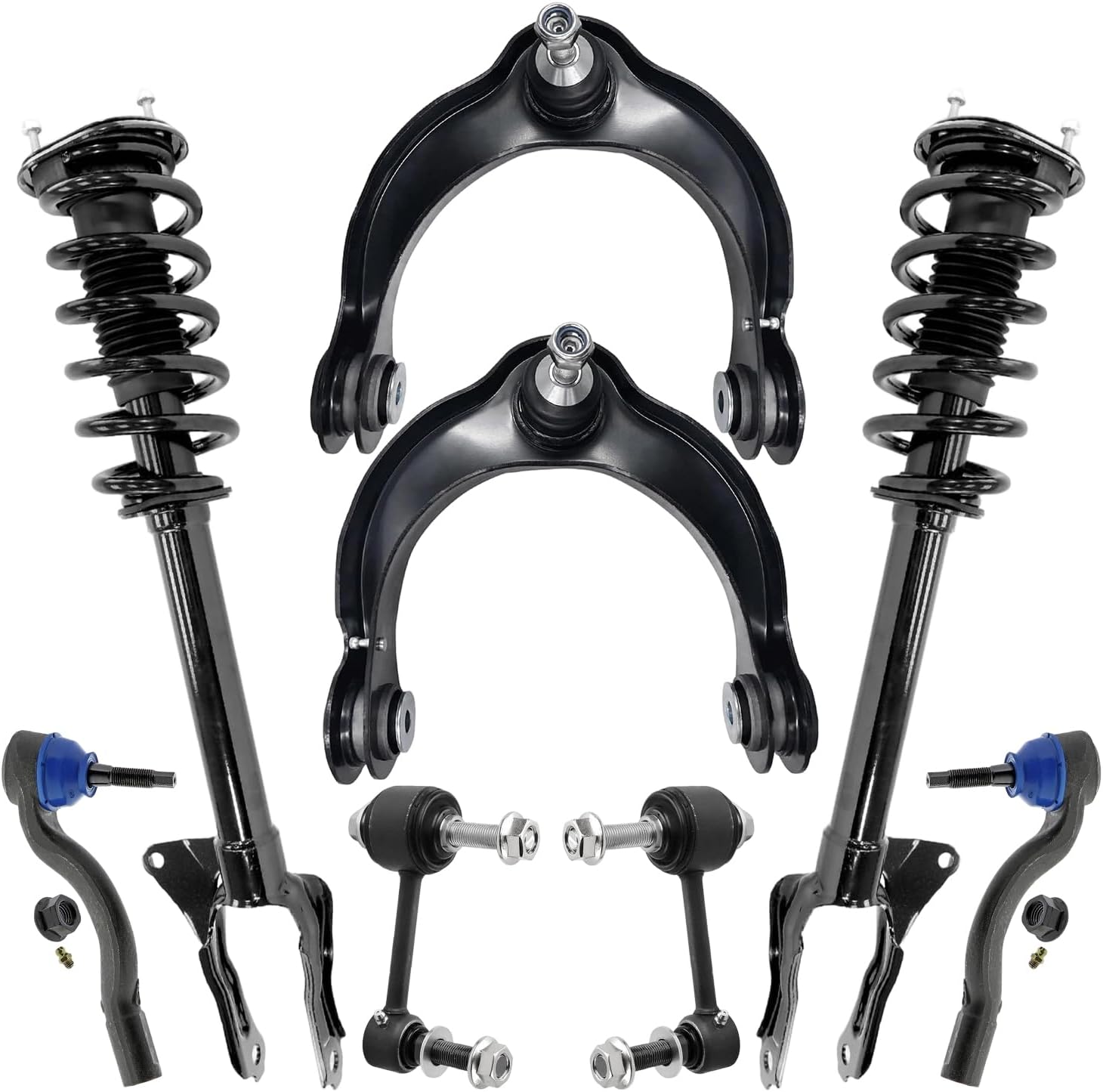 8pc Front Struts Upper Control Arms Outer Tie Rods Sway Bar Links Suspension Kit