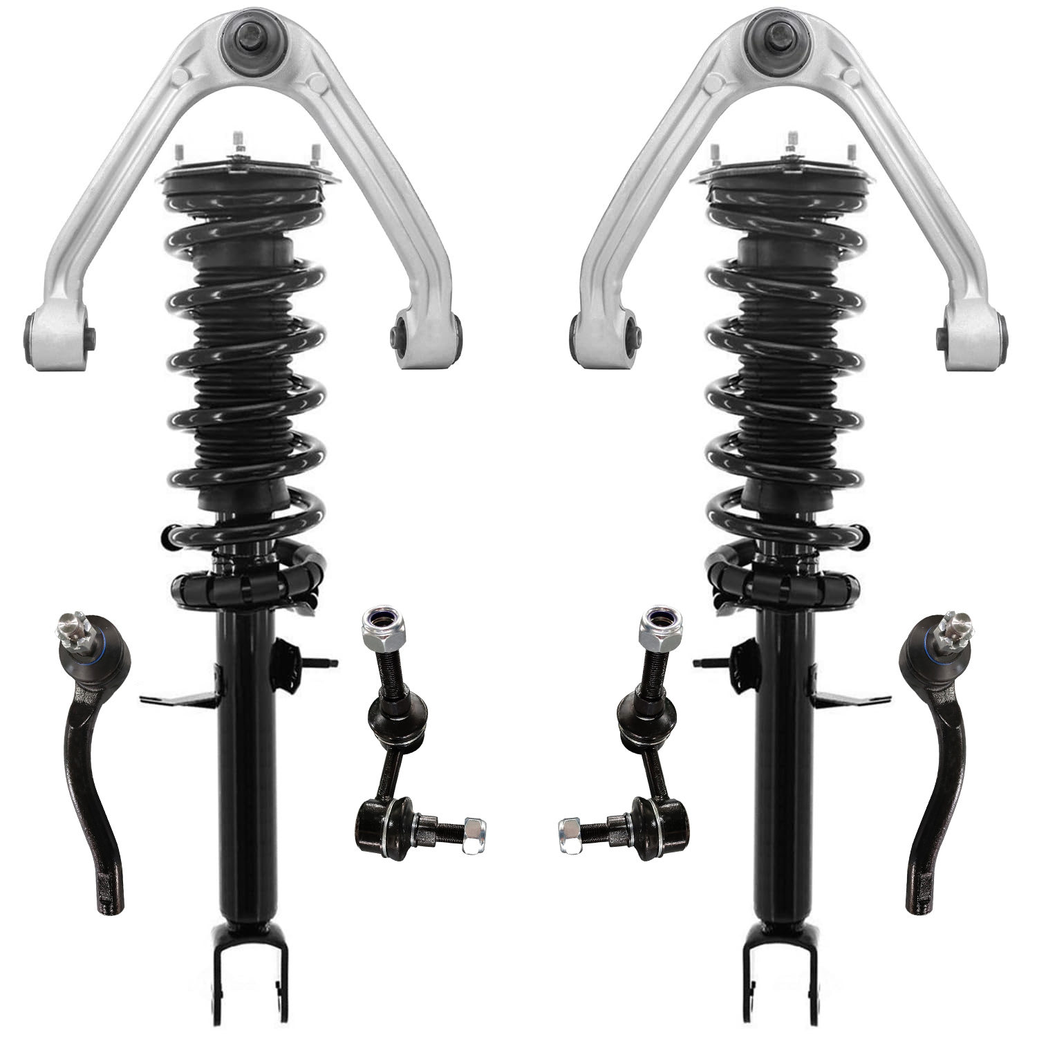 8pc Front Struts Upper Control Arms Outer Tie Rods Sway Bar Links Suspension Kit