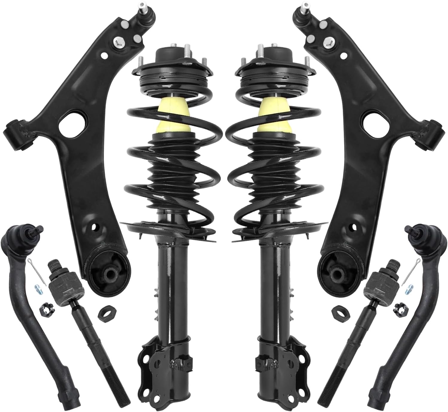 8pc Front Struts Lower Control Arms Inner Outer Tie Rods Suspension Kit