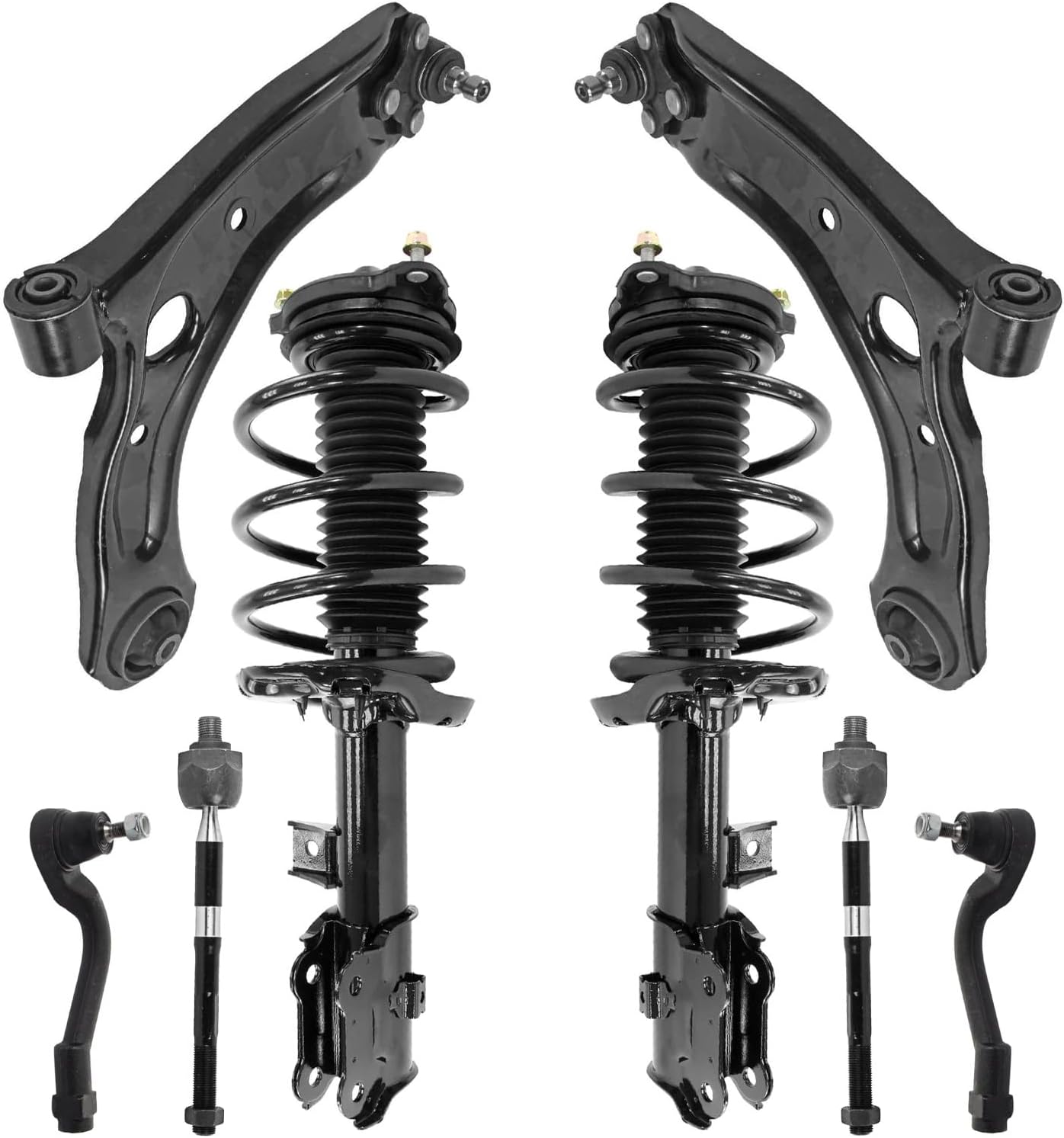 8pc Front Struts Lower Control Arms Inner Outer Tie Rods Suspension Kit