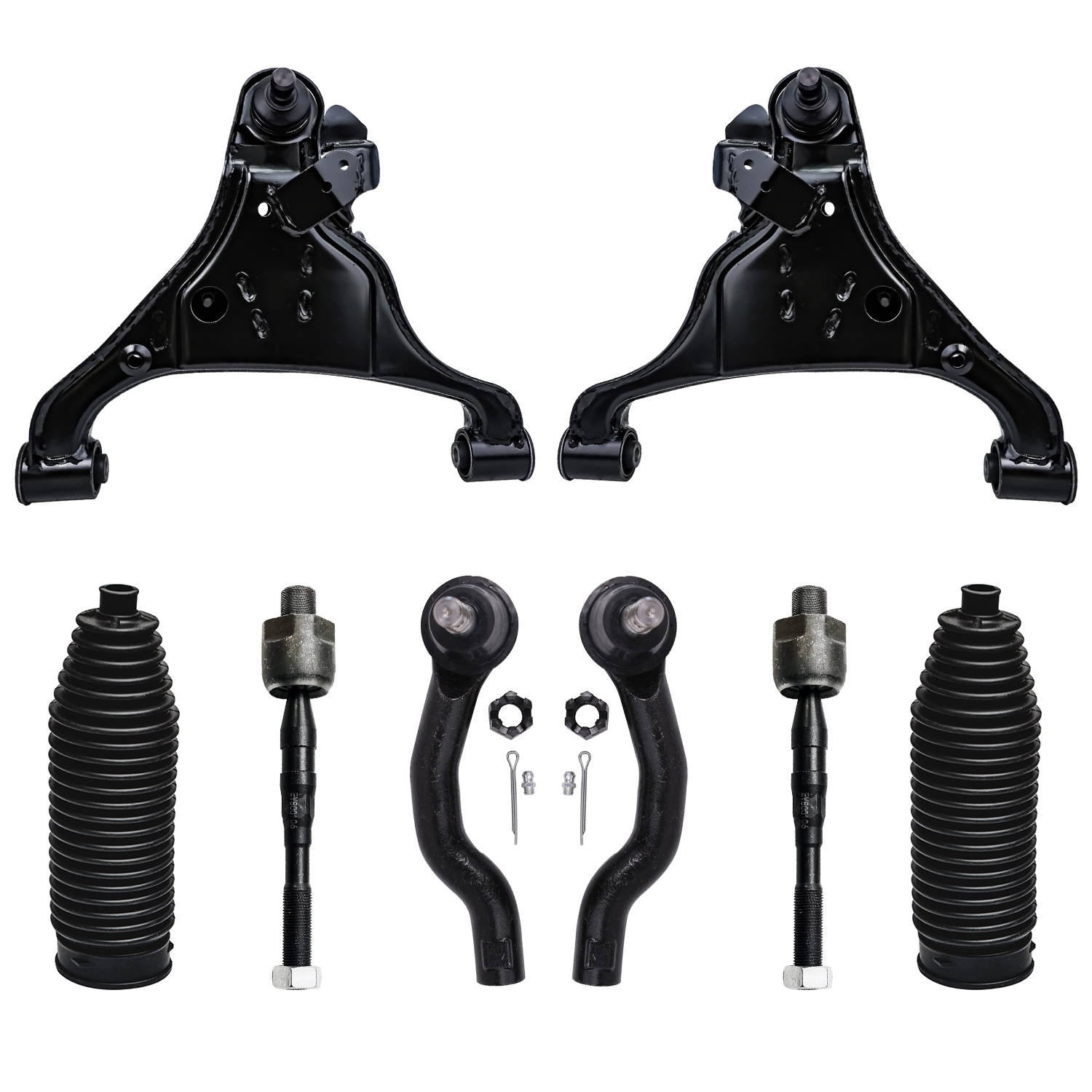8pc Front Lower Control Arms Inner Outer Tie Rods Suspension Kit