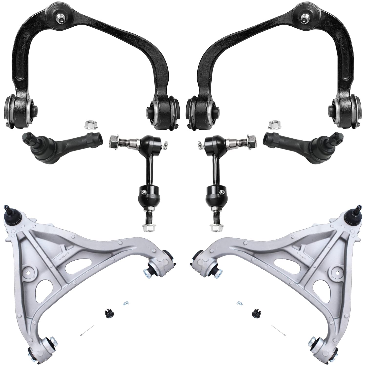 8pc Front Upper Lower Control Arms Tie Rods Sway Bar Links Suspension Kit
