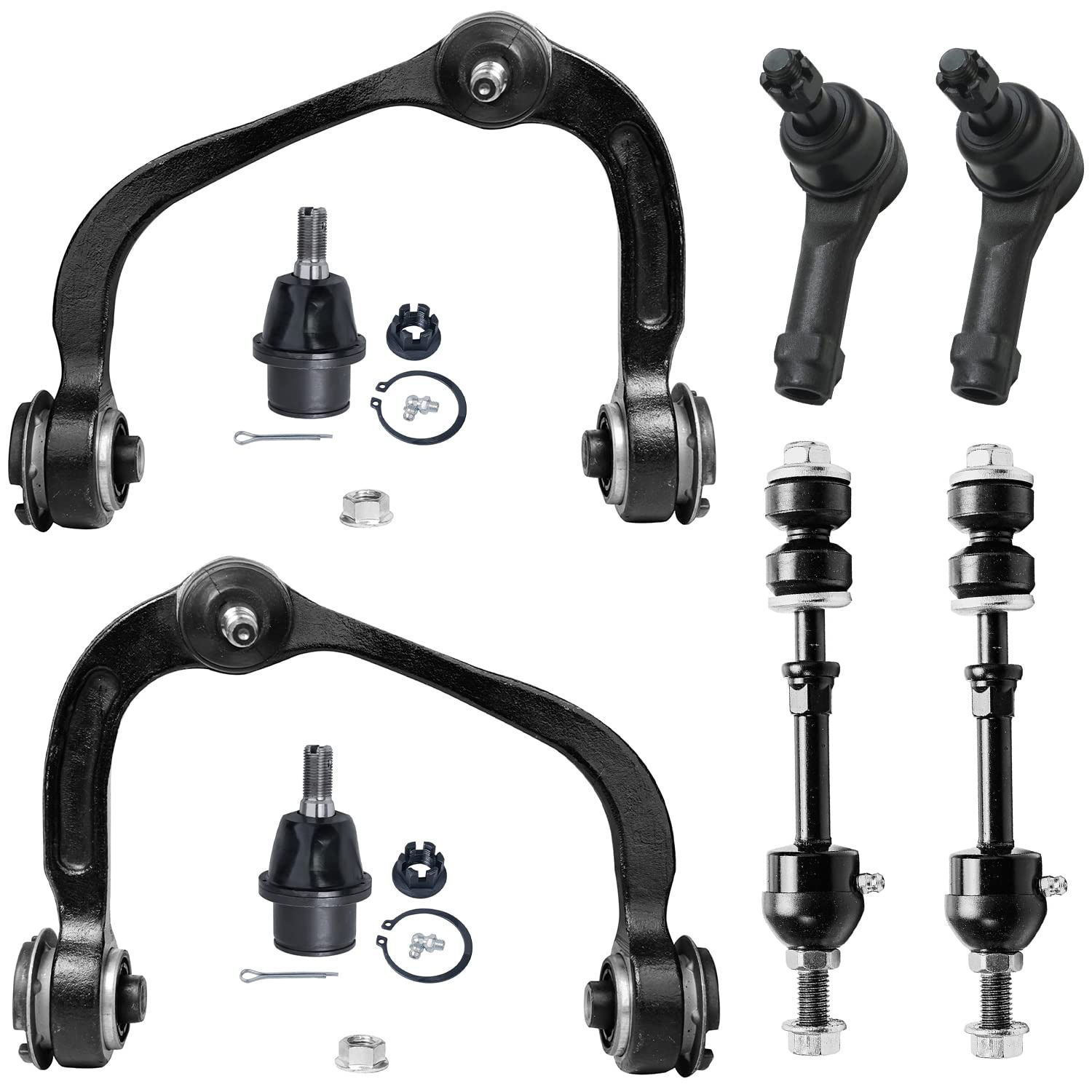 8pc Front Upper Control Arms Ball Joints Tie Rods Sway Bar Links Suspension Kit
